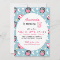 Baby Blue and Pink Owl Cartoon Einladung zum Gebur