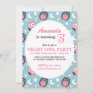 Baby Blue and Pink Owl Cartoon Einladung zum Gebur
