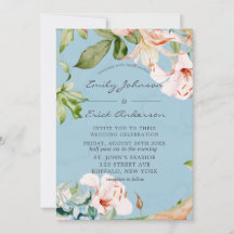 Baby Blue and Pink Watercolor Lily Wedding