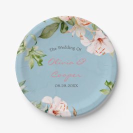 Baby Blue and Pink Watercolor Lily Wedding Pappteller
