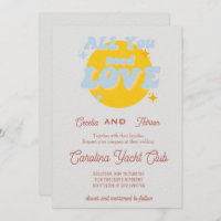 Baby Blue and Yellow Retro Hochzeitseinladung