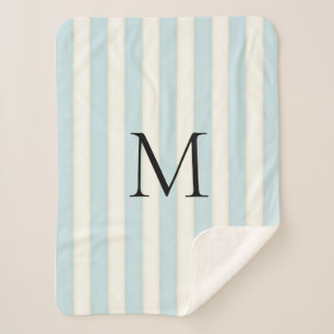 Baby Blue & Antique White Stripes Mit Monogramm Sherpadecke