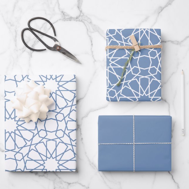 Baby Blue Arabesque Muster Geschenkpapier (Vorderseite)