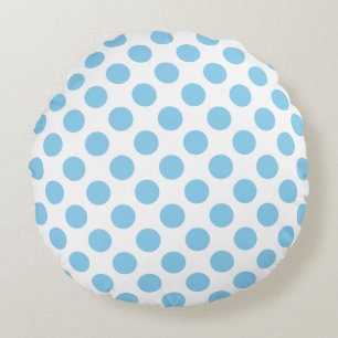 Baby Blue auf weiße große Polka Dots Rundes Kissen