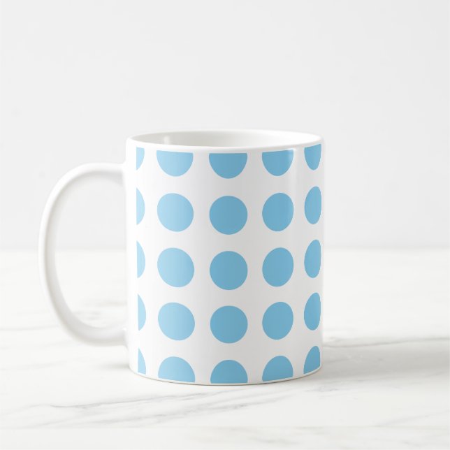 Baby Blue auf White Large Size Horiz. Polka Dots Kaffeetasse (Links)