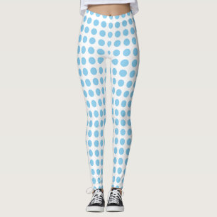 Baby Blue auf White Medium Size Horiz. Polka Dots Leggings