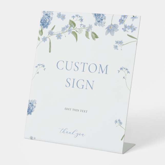 Baby Blue Baby in Bloom Baby Dusche Custom-Zeichen Sockelschild (Vorderseite)