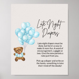 Baby Blue Bear Baby Dusche Spate Night Diapers Poster