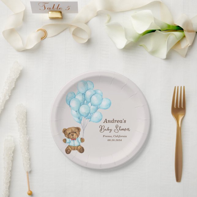 Baby Blue Bear Babydusche Papierplatte Pappteller (Hochzeit)