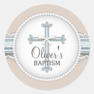 Baby Blue   Beige Religious Celebration Cross Runder Aufkleber
