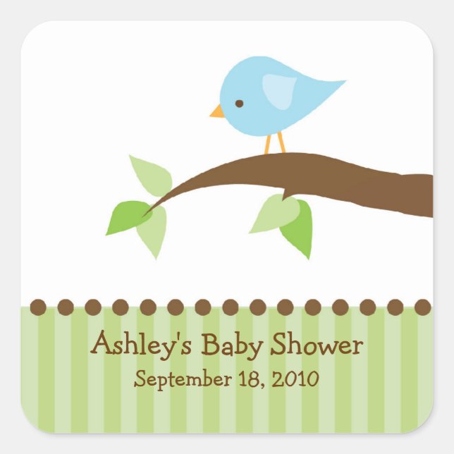 Baby Blue Bird Baby Shower Square Sticker! Quadratischer Aufkleber (Vorderseite)