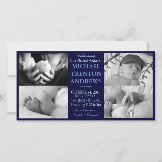 Baby Blue Birth Announcement Collage (Kind) Ankündigung (Vorderseite)