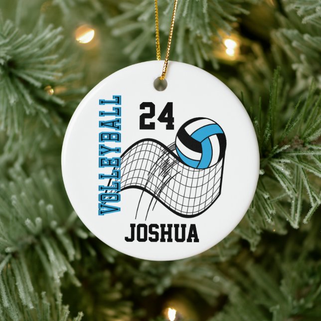 Baby Blue, Black and White Volleyball Keramik Ornament (Baum)