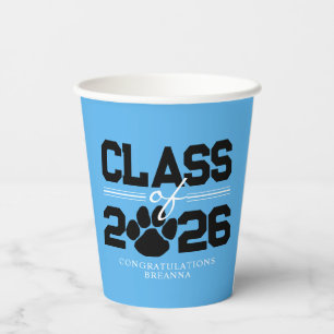 Baby Blue & Black Pawprint Klasse des Abschlusses Pappbecher