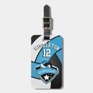 Baby Blue, Black und White Sporty Volleyball 🏐 Gepäckanhänger