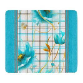 Baby Blue Blume im Karierten Hintergrund Schneidebrett