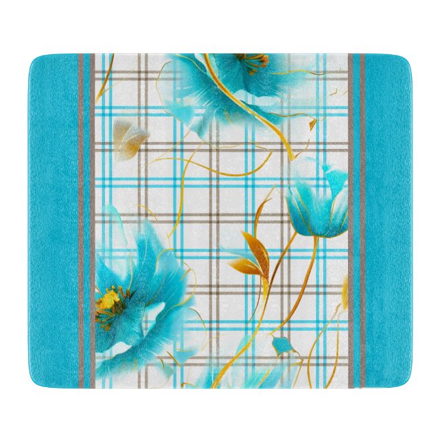 Baby Blue Blume im Karierten Hintergrund Schneidebrett (Vorderseite)