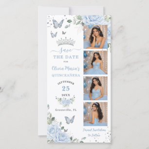 Baby Blue Blumen Silber Foto Booth Quinceanera Save The Date