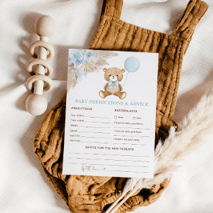 Baby Blue Boho Teddy Bären Vorhersageberatungskart Einladung