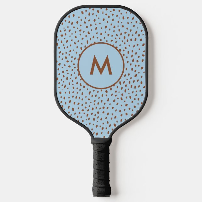 Baby Blue & Boho Terracotta Brown Dots Monogram Pickleball Schläger (Vorderseite)