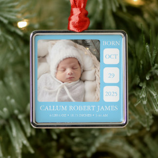 Baby Blue Boy Birth Stats Metal Photo Ornament Aus Metall