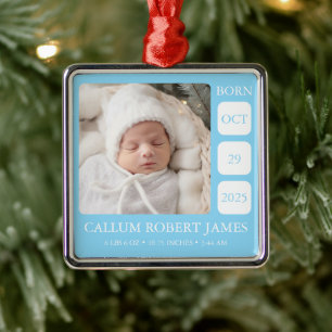 Baby Blue Boy Geburtsstatistik Metall-Foto-Ornamen Ornament Aus Metall