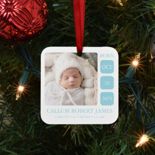 Baby Blue Boy Geburtsstatistik Ornament mit Foto