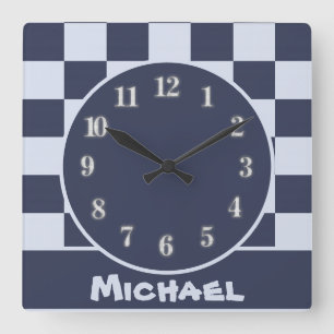Baby Blue Boy Geometric Square Pattern Quilt Baby Quadratische Wanduhr