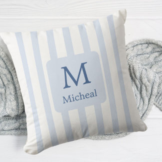 Baby Blue Boy Stripes Monogram Classic Kissen