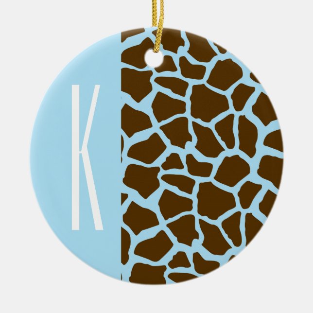 Baby Blue & Brown Giraffe Animal Print Keramikornament (Vorne)