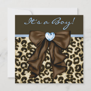 Baby Blue Brown Leopard Baby Boy Dusche Einladung