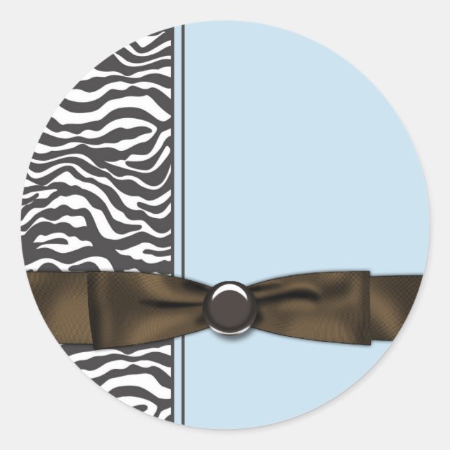 Baby Blue Brown Zebra Gastgeschenk Runder Aufkleber (Vorderseite)