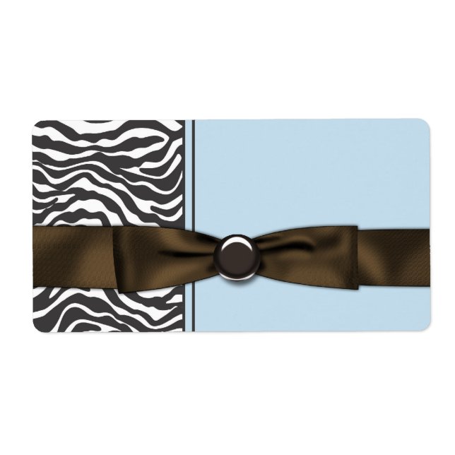 Baby Blue Brown Zebra Water Flasche Labels (Vorne)