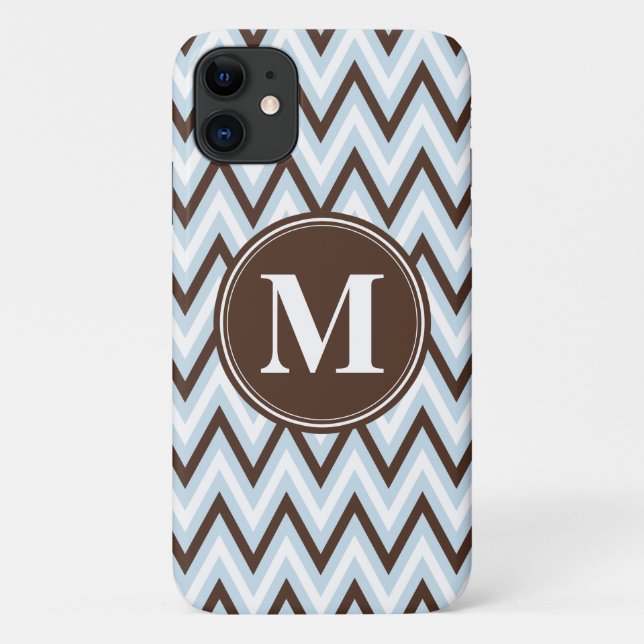 Baby Blue Brown Zickzack mit Monogram Case-Mate iPhone Hülle (Rückseite)