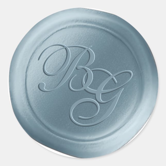 Baby Blue Calligraphy Monogram Wax Siegel Stickers (Vorderseite)