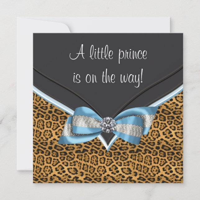 Baby Blue Cheetah Prince Baby Dusche Einladung (Vorderseite)