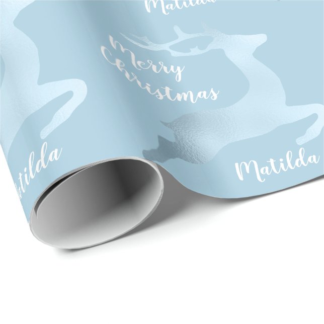 Baby Blue Christmas Rentiermuster personalisiert Geschenkpapier (Rolleneckpunkt)