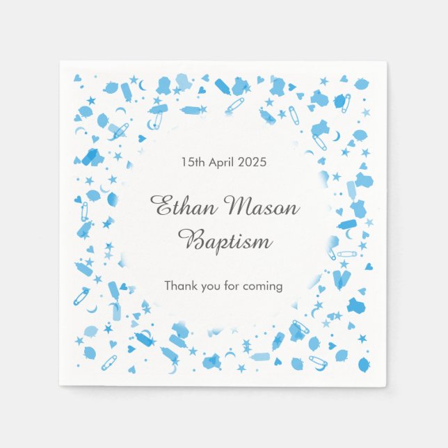 Baby Blue Confetti Taufe Christening Serviette (Vorderseite)