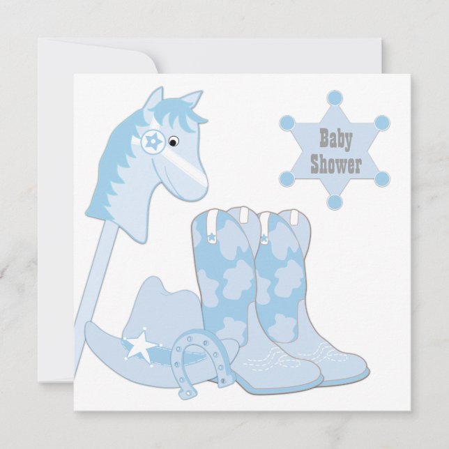 Baby Blue Cowboy Baby Dusche Einladung (Vorderseite)