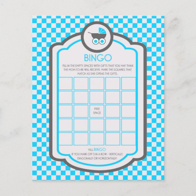 Baby Blue Cradle Baby Dusche Bingo Spiel Flyer (Vorne)