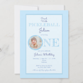 Baby Blue Crawl Walk Pickleball Thema 1. Geburtsta Einladung