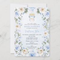 Baby Blue Creme Floral Wreath Gold Quinceañera
