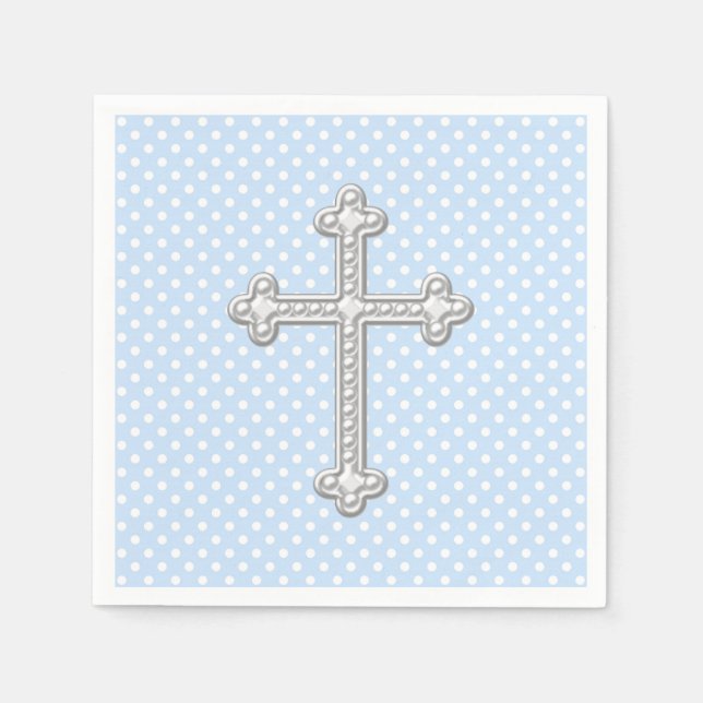 Baby Blue Cross Christening Serviette (Vorderseite)