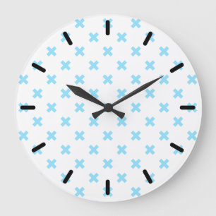 Baby blue cross stitches on white große wanduhr