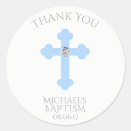 Baby Blue Cross Taufe/Christening Boy Vielen Dank Runder Aufkleber