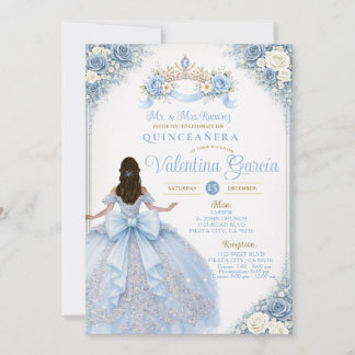 Baby Blue Crown Gold Quinceañera-Einladung Einladung