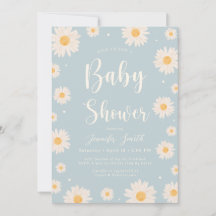 Baby Blue Daisy Floral Girl Babydusche Einladung
