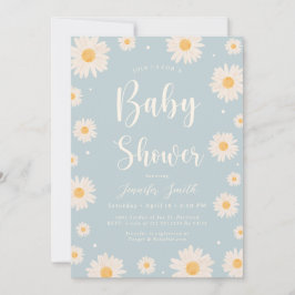 Baby Blue Daisy Floral Girl Babydusche Einladung