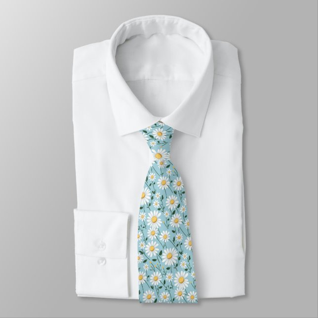 Baby Blue Daisy Floral Groomsmen Krawatte (Gebunden)