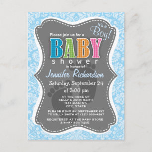 Baby Blue Damask Muster Postkarte